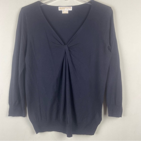 Michael Michael Kors Black Cotton Blend V-Neck Sweater Size Medium - Picture 10 of 11
